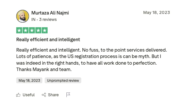 Trustpilot review - Murtaza Ali Najmi