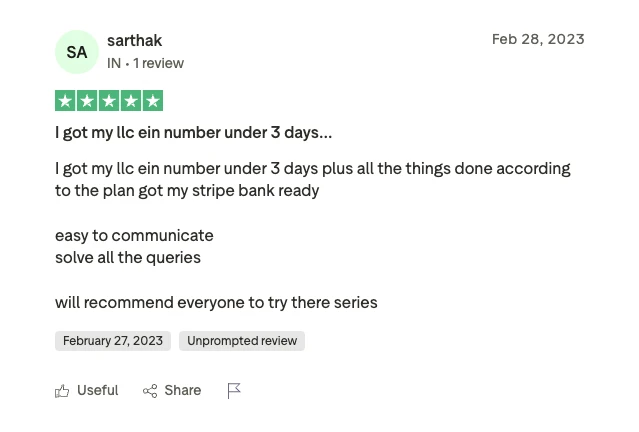 Trustpilot review - Sarthak