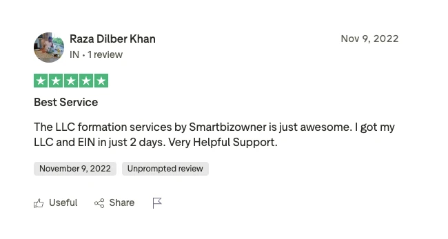 Trustpilot review - Raza Dilber Khan