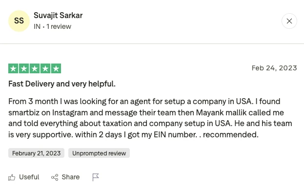 Trustpilot review - Suvajit Sarkar