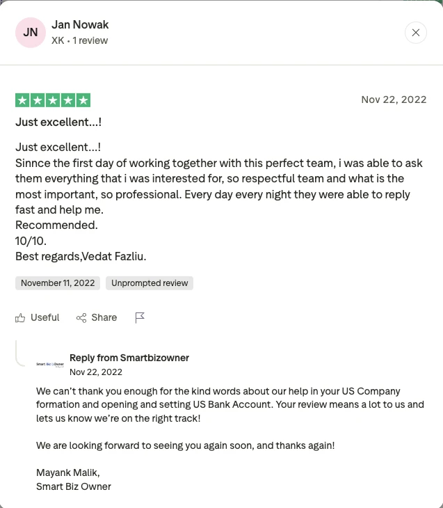 Trustpilot review - Vedat Fazliu