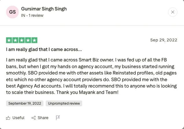 Trustpilot review - Gursimar Singh