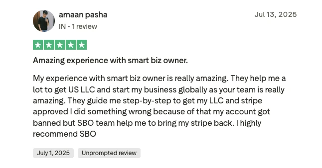 Trustpilot review - Amaan Pasha