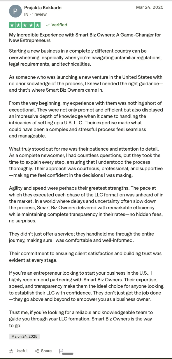 Trustpilot review - Prajakta Kakkade