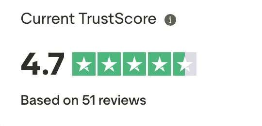 Trustpilot Current TrustScore 4.7, based on 51 reviews