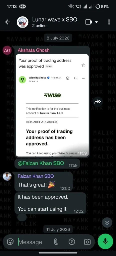 Wise Business approval confirmation - Akshata Ashok - Nexus Flow LLC