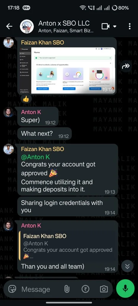 Payoneer account approval confirmation - Anton K