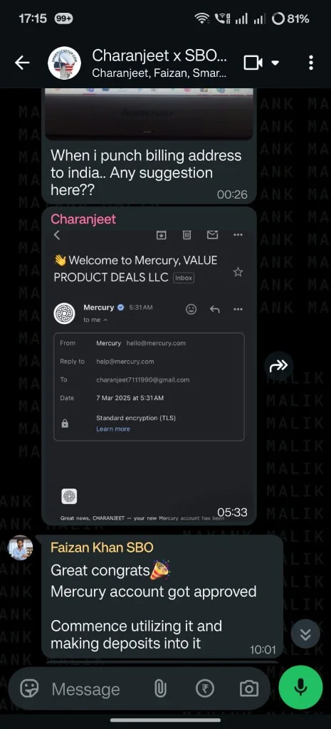 Mercury welcome notification - Charanjeet - Value Product Deals LLC