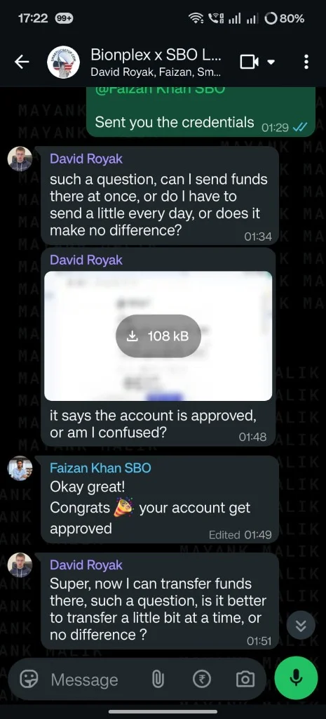 WhatsApp client confirmation - David Royak - Mercury account approved