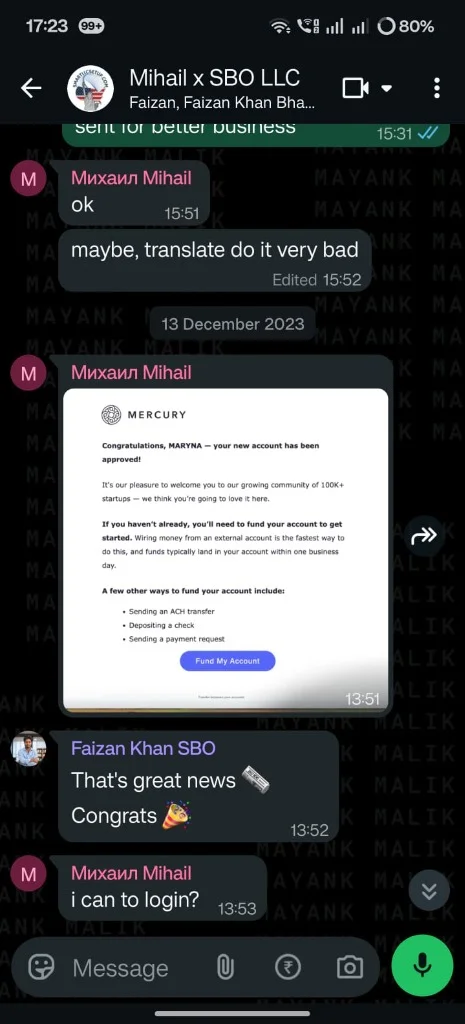 Mercury approval notification - Maryna / Mihail LLC
