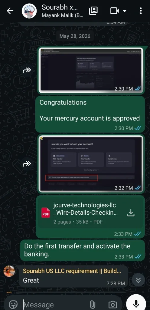 WhatsApp client confirmation - Sourabh - Jcurve Technologies LLC