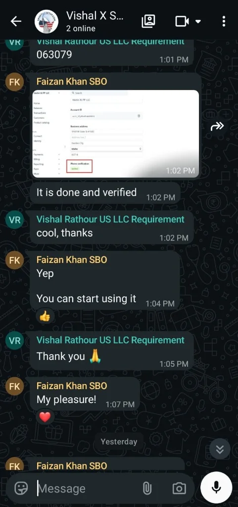 Stripe verification confirmation - Vishal Rathour - Vaidvi & PP LLC